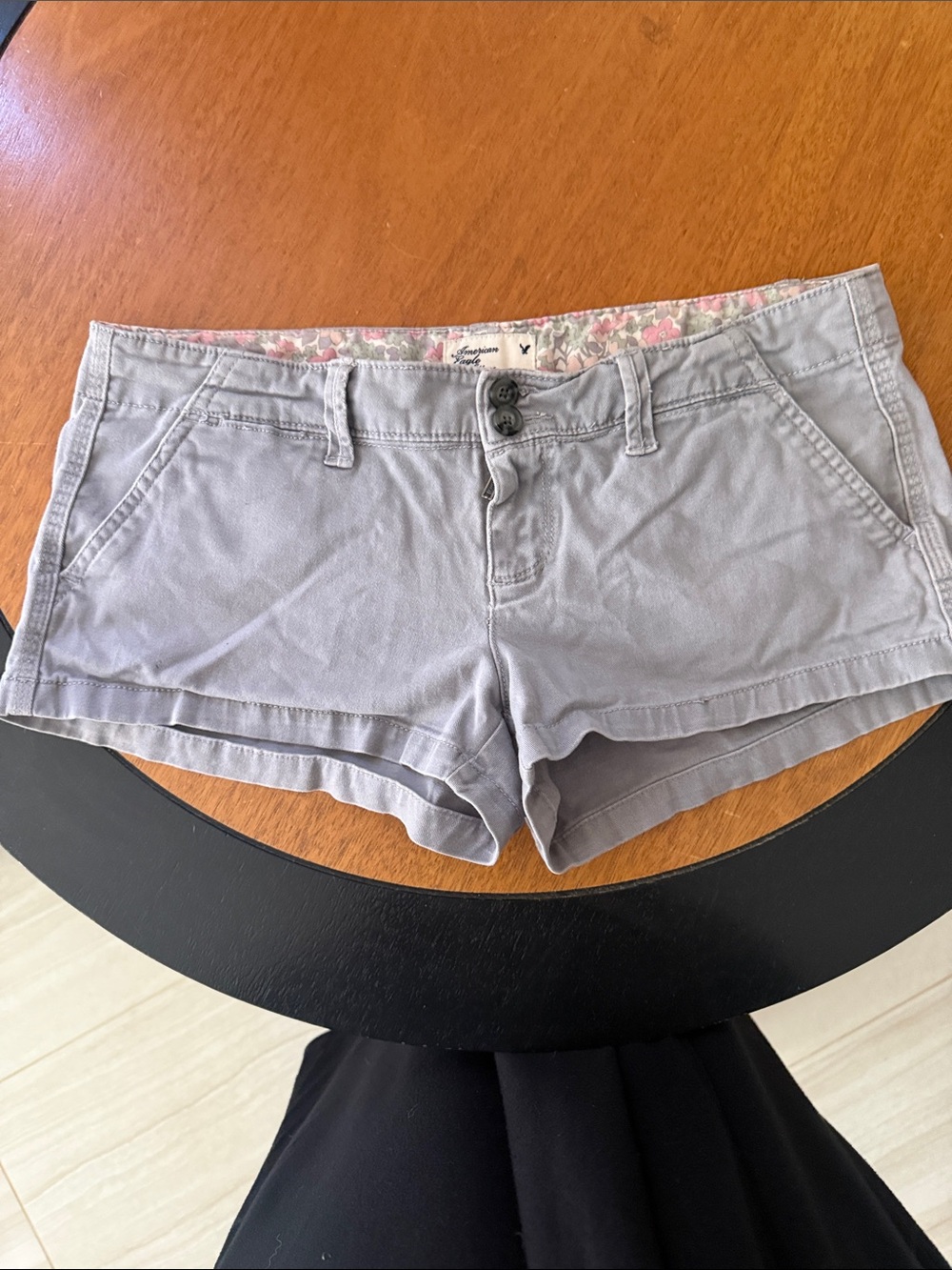 American Eagle Outfitters Light Gray Jean Shorts with Floral Waistband